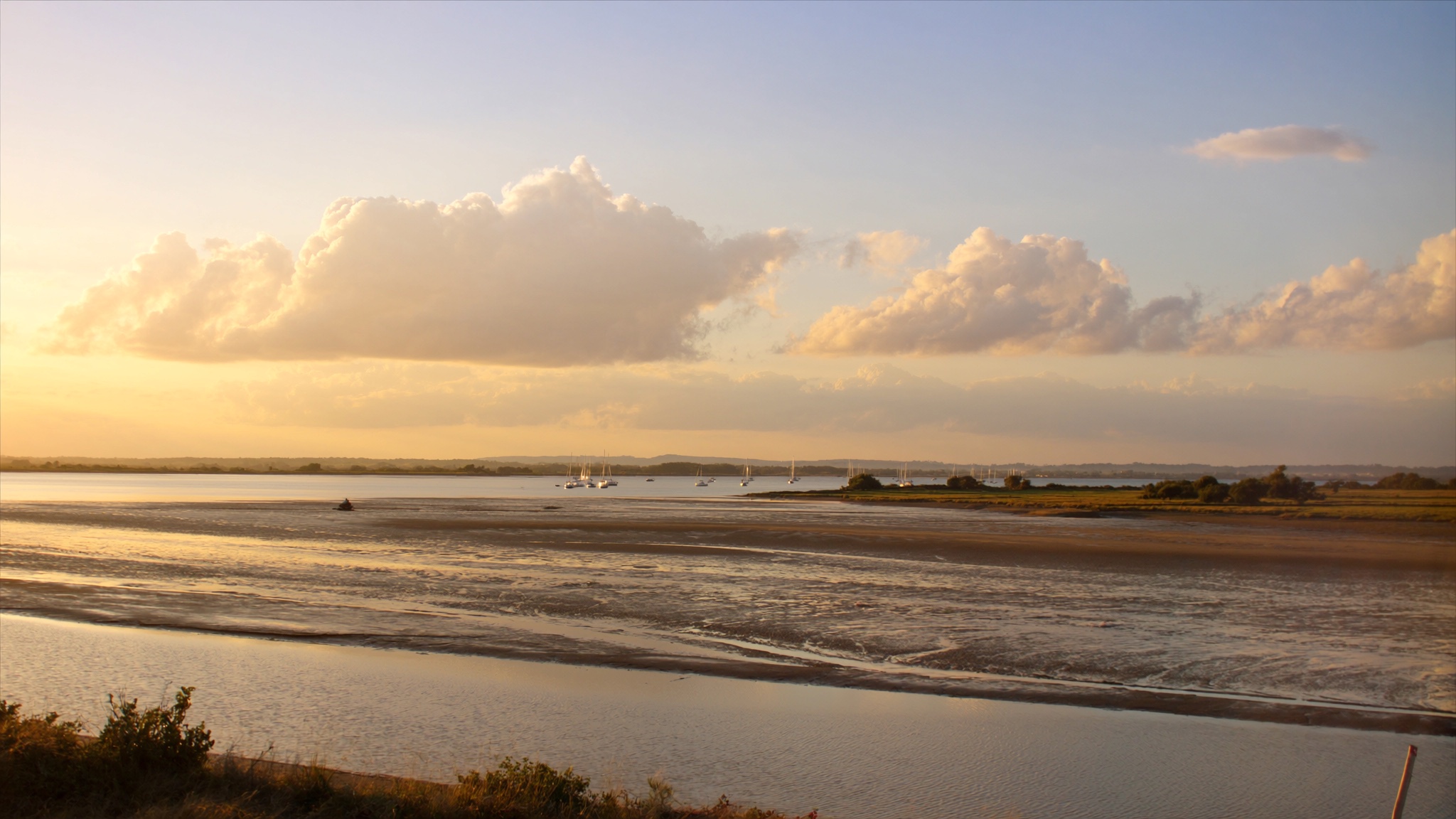 Chichester harbour in summer with sailing boats