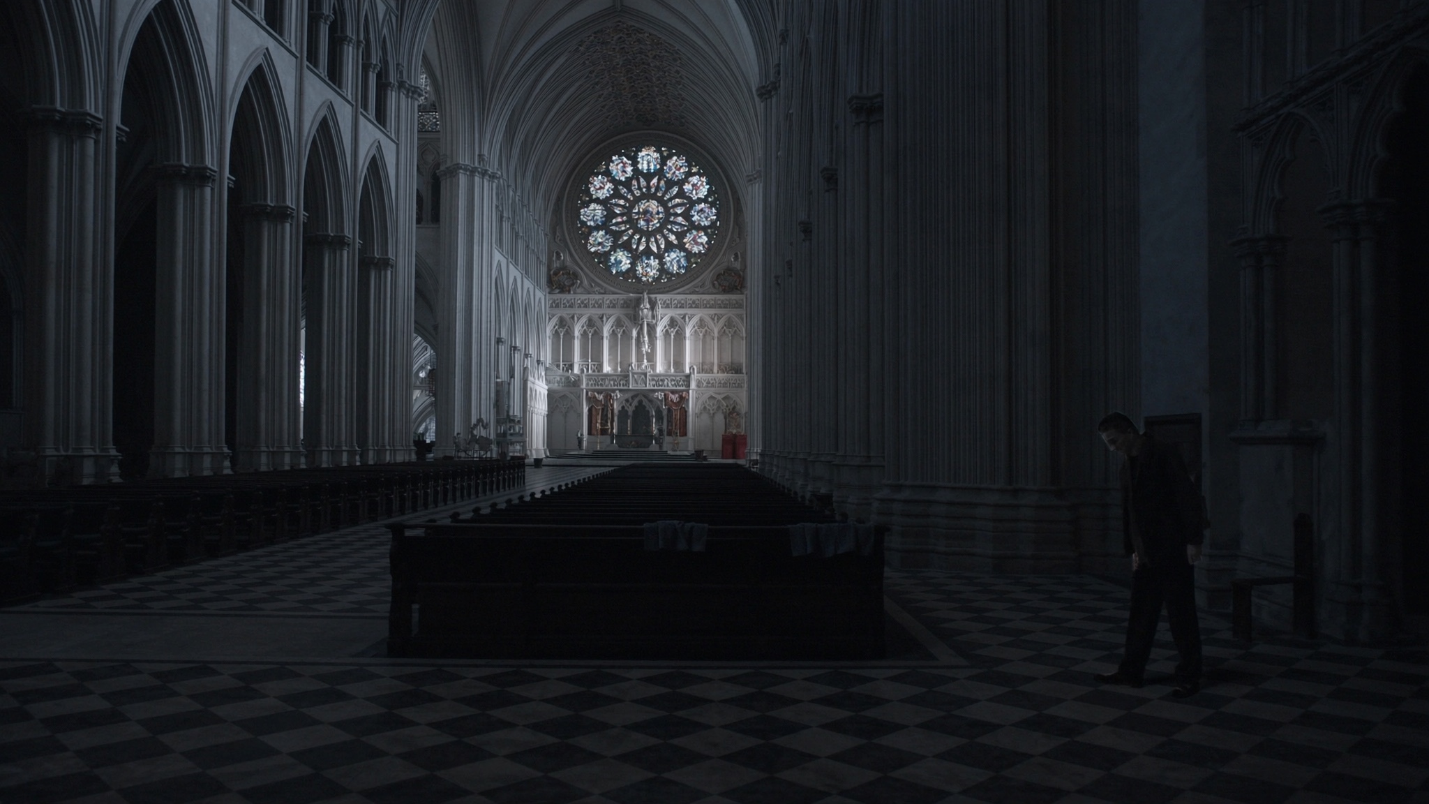 Vaulted nave inside Winchester Cathedral